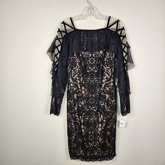 Tadashi Shoji Ada Dress Womens 10 Embroidered Lace Velvet Party Event Ruffle NEW - Picture 9 of 16